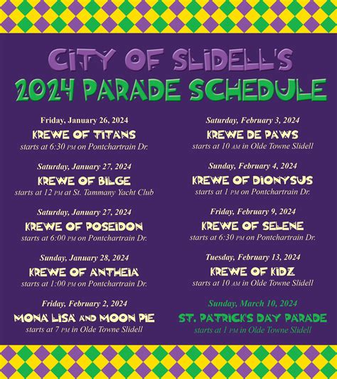mardi gras parade schedule 2024